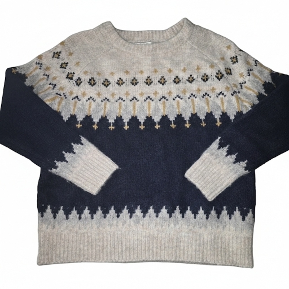 JohnPaulRichard Navy and Beige Nordic Crewneck Sweater Womens Small
